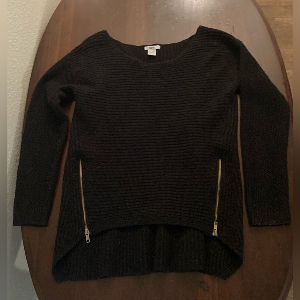 Bar lll Women’s Sweater Long Sleeve Top Black M Front Zippers Cute